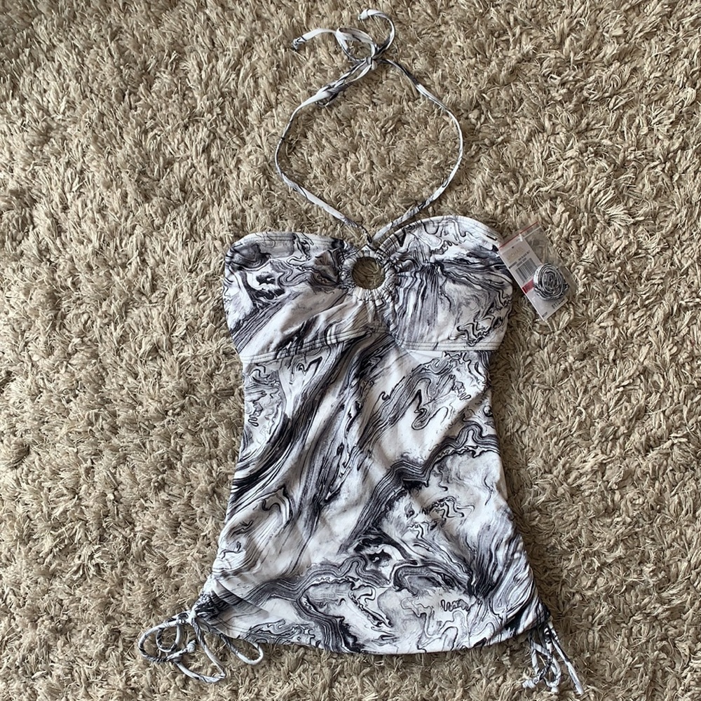 MICHAEL KORS Halter Tankini Top Black And White